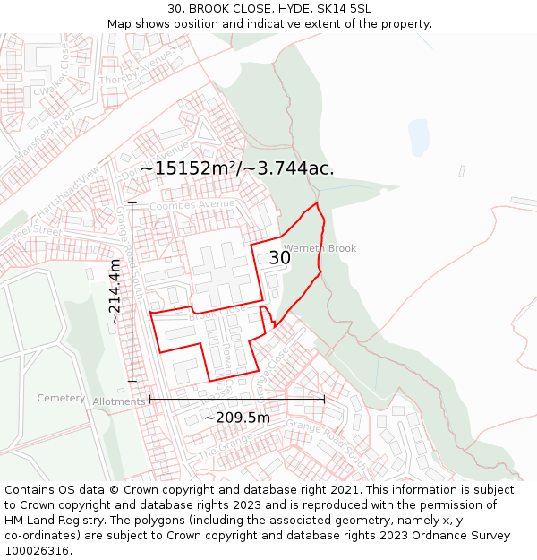 30, BROOK CLOSE, HYDE, SK14 5SL: Plot and title map
