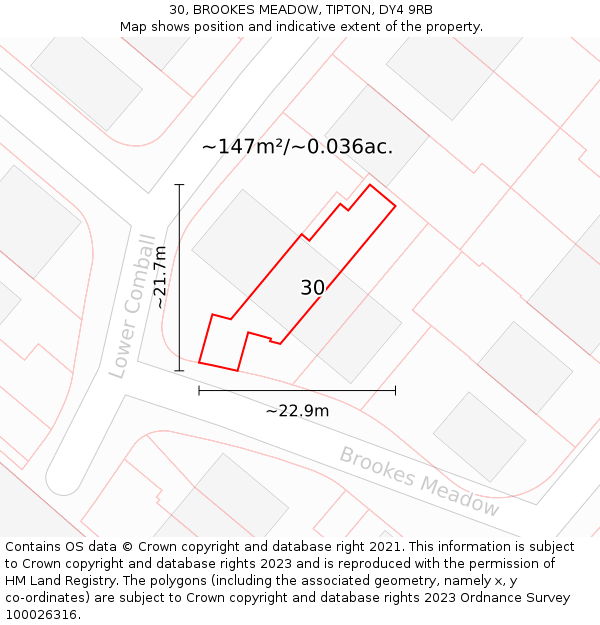 30, BROOKES MEADOW, TIPTON, DY4 9RB: Plot and title map