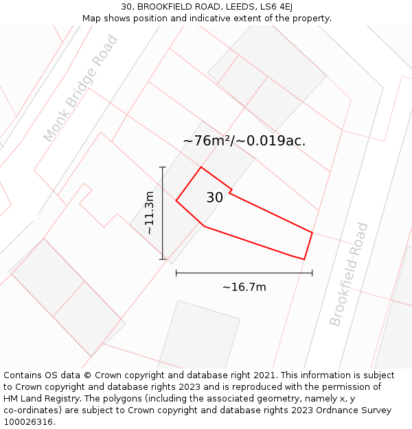 30, BROOKFIELD ROAD, LEEDS, LS6 4EJ: Plot and title map