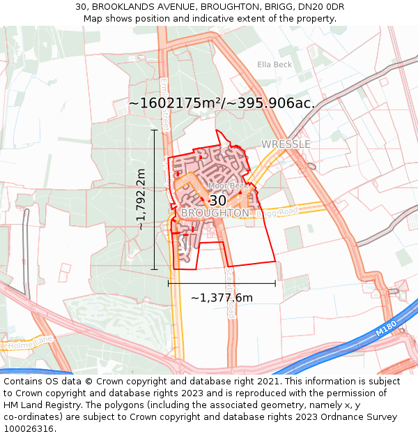 30, BROOKLANDS AVENUE, BROUGHTON, BRIGG, DN20 0DR: Plot and title map
