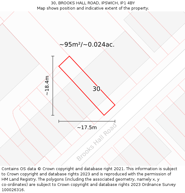 30, BROOKS HALL ROAD, IPSWICH, IP1 4BY: Plot and title map