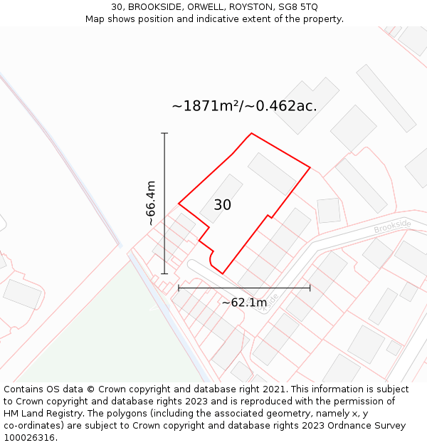 30, BROOKSIDE, ORWELL, ROYSTON, SG8 5TQ: Plot and title map
