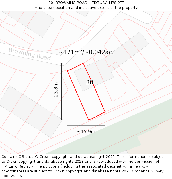 30, BROWNING ROAD, LEDBURY, HR8 2FT: Plot and title map