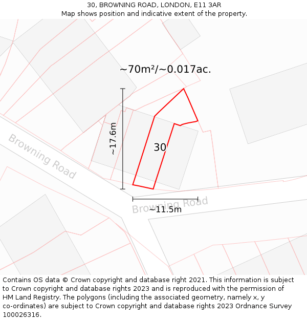 30, BROWNING ROAD, LONDON, E11 3AR: Plot and title map