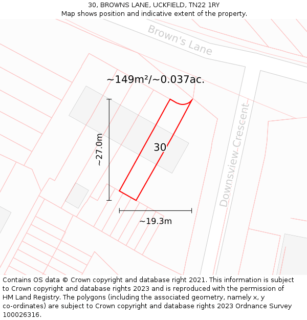 30, BROWNS LANE, UCKFIELD, TN22 1RY: Plot and title map
