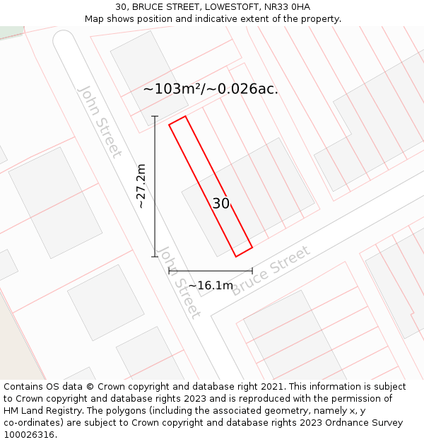 30, BRUCE STREET, LOWESTOFT, NR33 0HA: Plot and title map