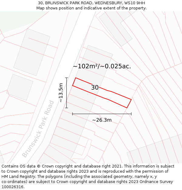 30, BRUNSWICK PARK ROAD, WEDNESBURY, WS10 9HH: Plot and title map