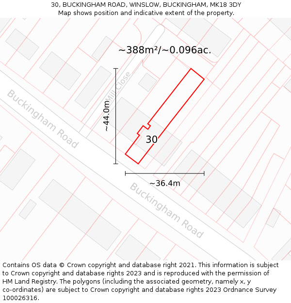 30, BUCKINGHAM ROAD, WINSLOW, BUCKINGHAM, MK18 3DY: Plot and title map