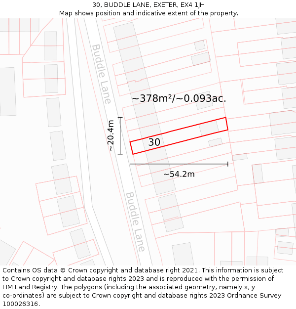 30, BUDDLE LANE, EXETER, EX4 1JH: Plot and title map