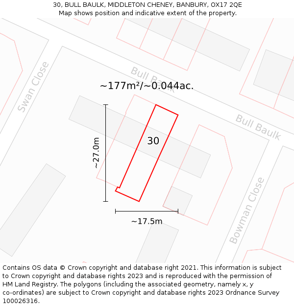 30, BULL BAULK, MIDDLETON CHENEY, BANBURY, OX17 2QE: Plot and title map