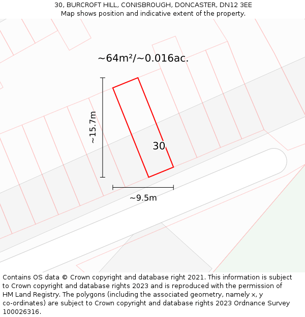 30, BURCROFT HILL, CONISBROUGH, DONCASTER, DN12 3EE: Plot and title map