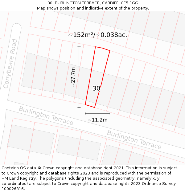 30, BURLINGTON TERRACE, CARDIFF, CF5 1GG: Plot and title map