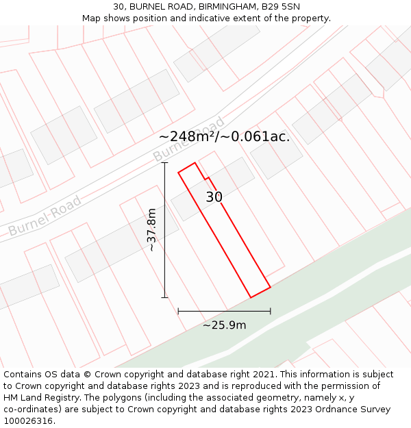 30, BURNEL ROAD, BIRMINGHAM, B29 5SN: Plot and title map