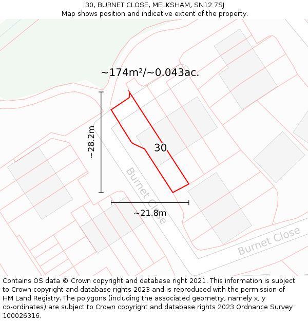 30, BURNET CLOSE, MELKSHAM, SN12 7SJ: Plot and title map