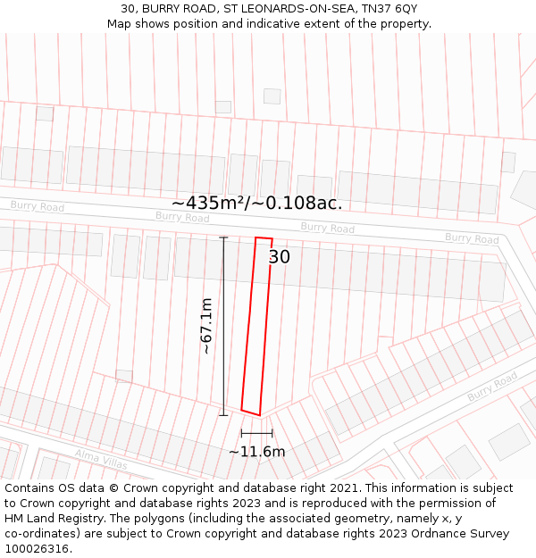 30, BURRY ROAD, ST LEONARDS-ON-SEA, TN37 6QY: Plot and title map