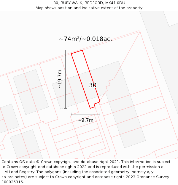 30, BURY WALK, BEDFORD, MK41 0DU: Plot and title map