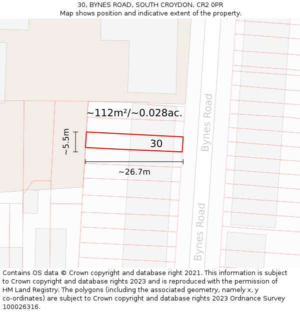 30, BYNES ROAD, SOUTH CROYDON, CR2 0PR: Plot and title map