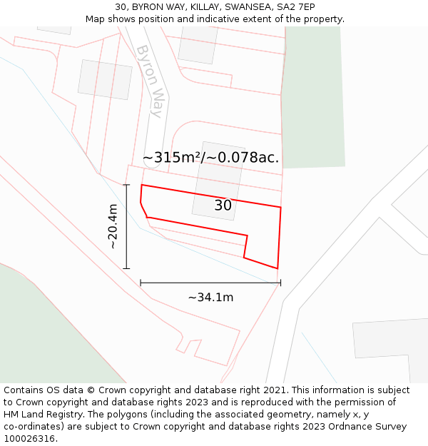 30, BYRON WAY, KILLAY, SWANSEA, SA2 7EP: Plot and title map
