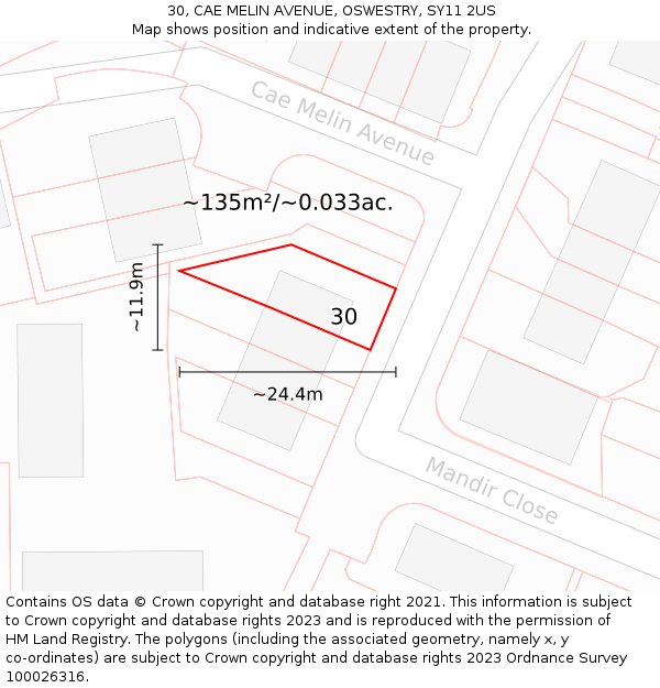 30, CAE MELIN AVENUE, OSWESTRY, SY11 2US: Plot and title map