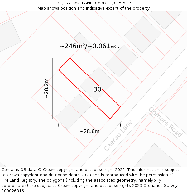 30, CAERAU LANE, CARDIFF, CF5 5HP: Plot and title map