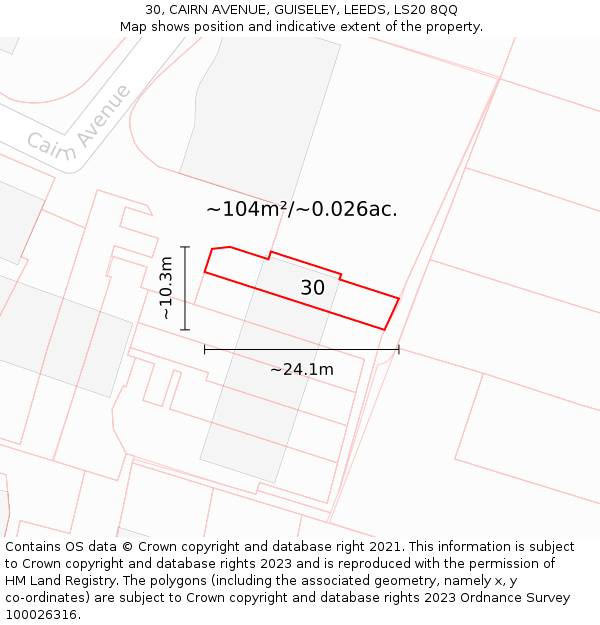 30, CAIRN AVENUE, GUISELEY, LEEDS, LS20 8QQ: Plot and title map