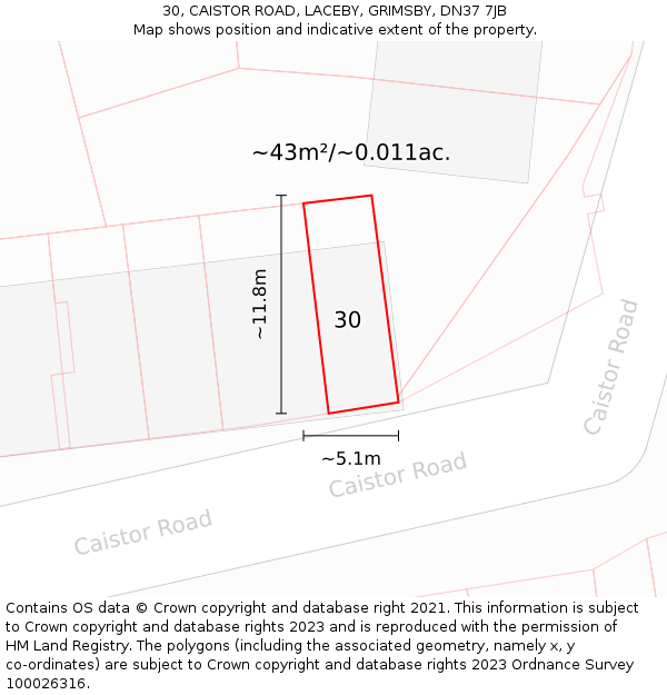 30, CAISTOR ROAD, LACEBY, GRIMSBY, DN37 7JB: Plot and title map
