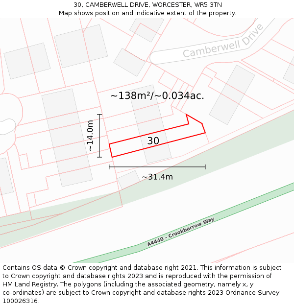 30, CAMBERWELL DRIVE, WORCESTER, WR5 3TN: Plot and title map