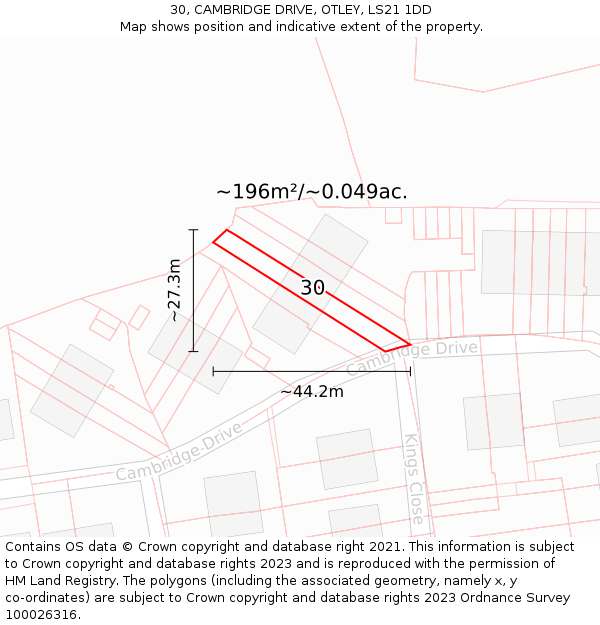 30, CAMBRIDGE DRIVE, OTLEY, LS21 1DD: Plot and title map