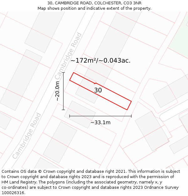 30, CAMBRIDGE ROAD, COLCHESTER, CO3 3NR: Plot and title map