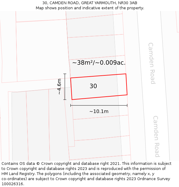 30, CAMDEN ROAD, GREAT YARMOUTH, NR30 3AB: Plot and title map