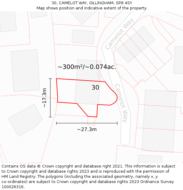 30, CAMELOT WAY, GILLINGHAM, SP8 4SY: Plot and title map