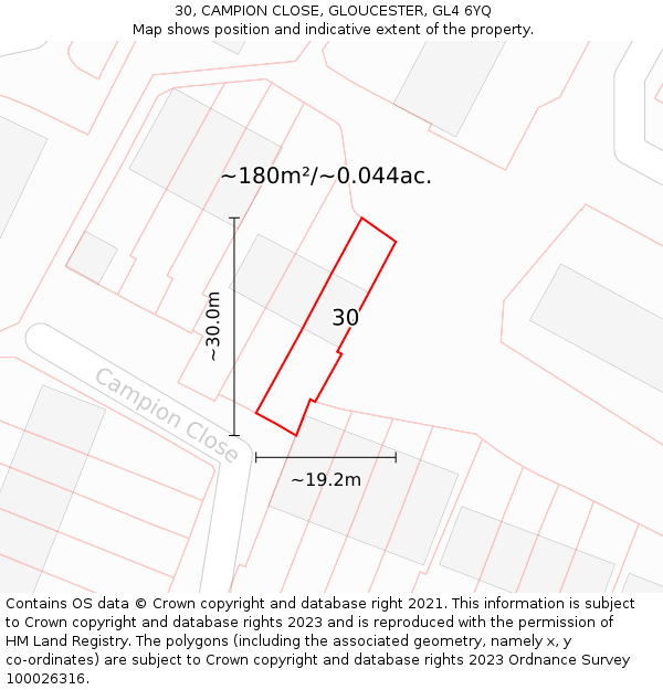 30, CAMPION CLOSE, GLOUCESTER, GL4 6YQ: Plot and title map