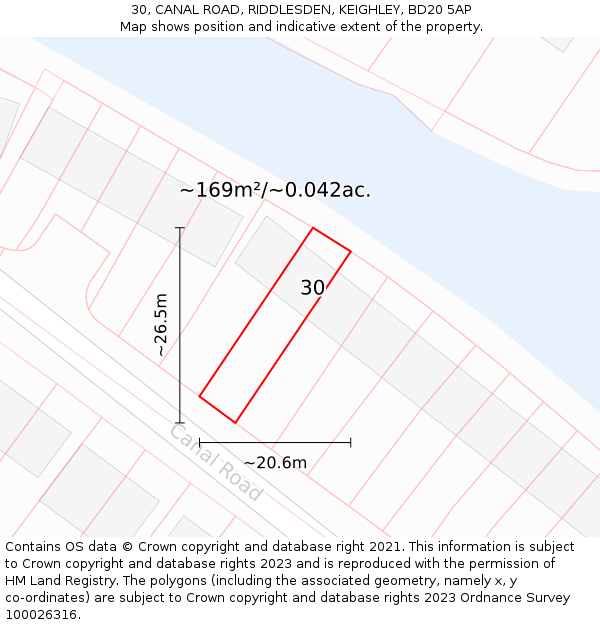 30, CANAL ROAD, RIDDLESDEN, KEIGHLEY, BD20 5AP: Plot and title map