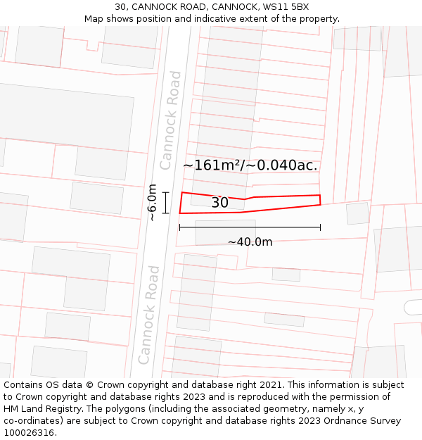 30, CANNOCK ROAD, CANNOCK, WS11 5BX: Plot and title map