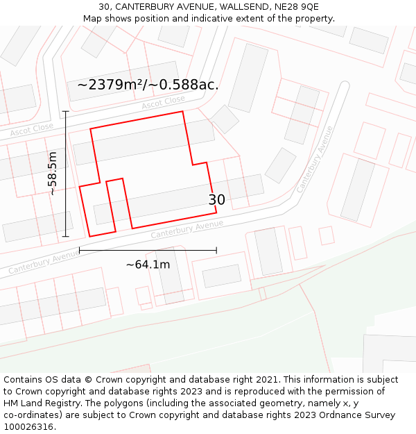 30, CANTERBURY AVENUE, WALLSEND, NE28 9QE: Plot and title map
