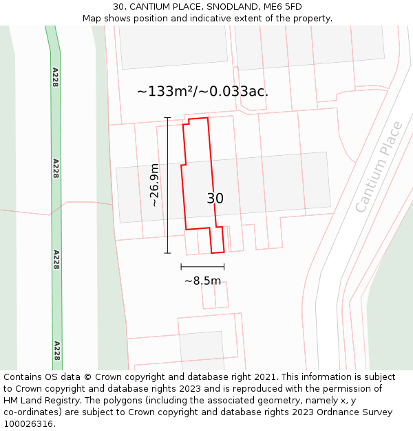 30, CANTIUM PLACE, SNODLAND, ME6 5FD: Plot and title map
