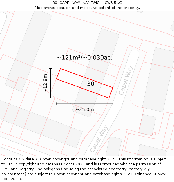 30, CAPEL WAY, NANTWICH, CW5 5UG: Plot and title map