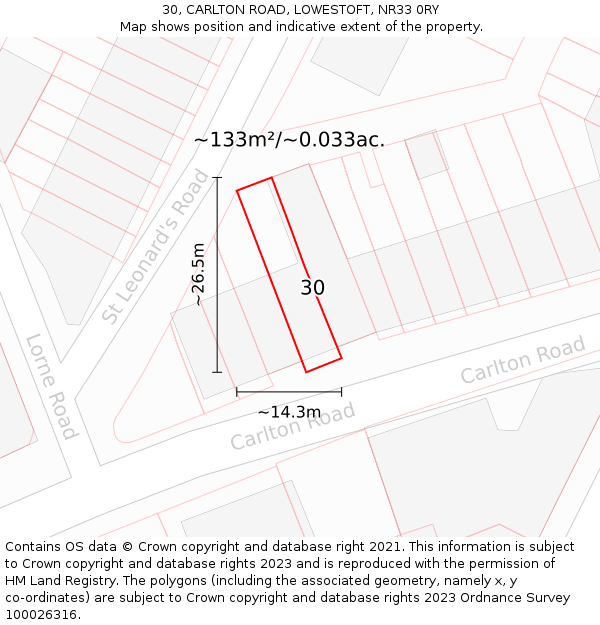 30, CARLTON ROAD, LOWESTOFT, NR33 0RY: Plot and title map