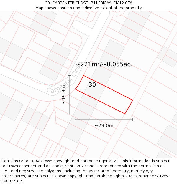 30, CARPENTER CLOSE, BILLERICAY, CM12 0EA: Plot and title map