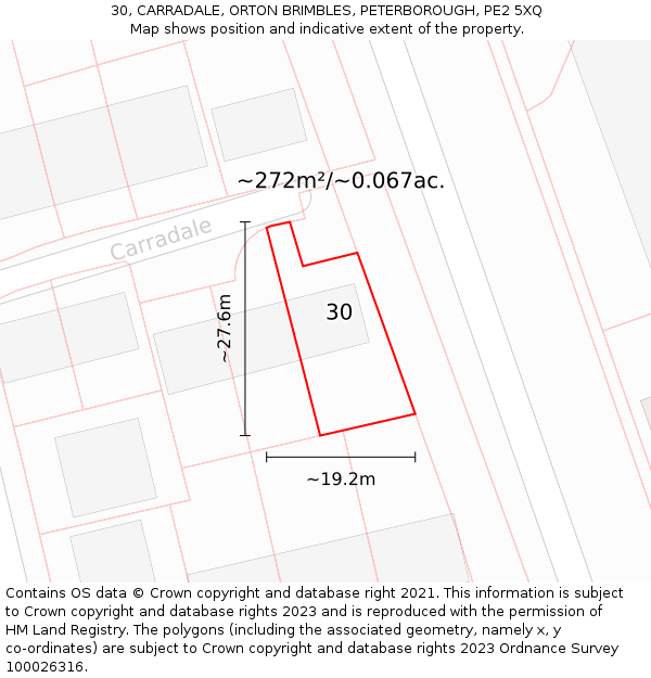 30, CARRADALE, ORTON BRIMBLES, PETERBOROUGH, PE2 5XQ: Plot and title map