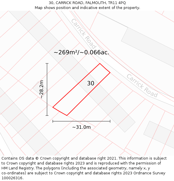 30, CARRICK ROAD, FALMOUTH, TR11 4PQ: Plot and title map