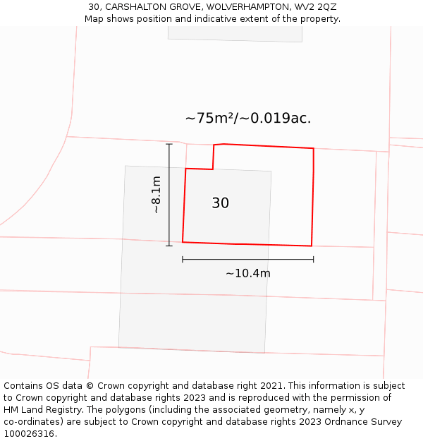 30, CARSHALTON GROVE, WOLVERHAMPTON, WV2 2QZ: Plot and title map