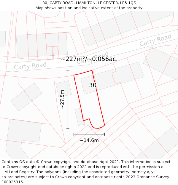 30, CARTY ROAD, HAMILTON, LEICESTER, LE5 1QS: Plot and title map