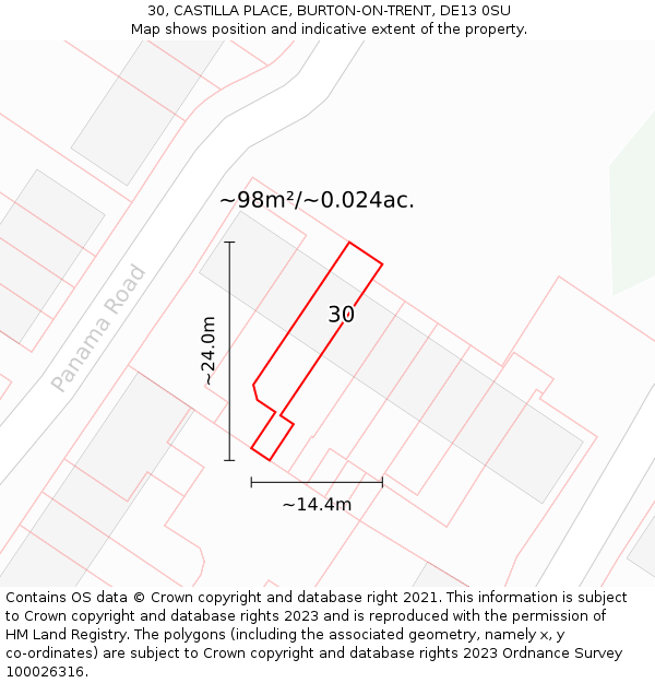 30, CASTILLA PLACE, BURTON-ON-TRENT, DE13 0SU: Plot and title map