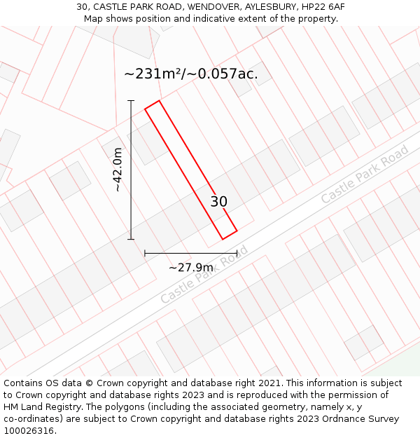 30, CASTLE PARK ROAD, WENDOVER, AYLESBURY, HP22 6AF: Plot and title map
