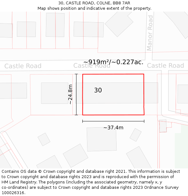 30, CASTLE ROAD, COLNE, BB8 7AR: Plot and title map