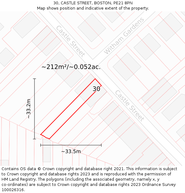 30, CASTLE STREET, BOSTON, PE21 8PN: Plot and title map