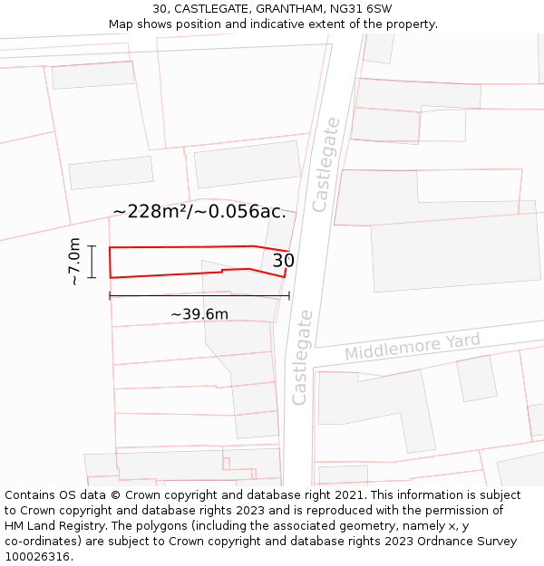 30, CASTLEGATE, GRANTHAM, NG31 6SW: Plot and title map