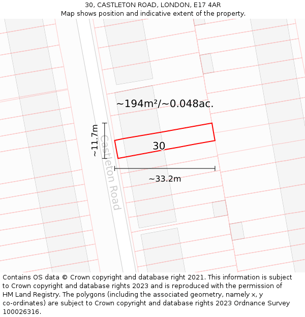 30, CASTLETON ROAD, LONDON, E17 4AR: Plot and title map