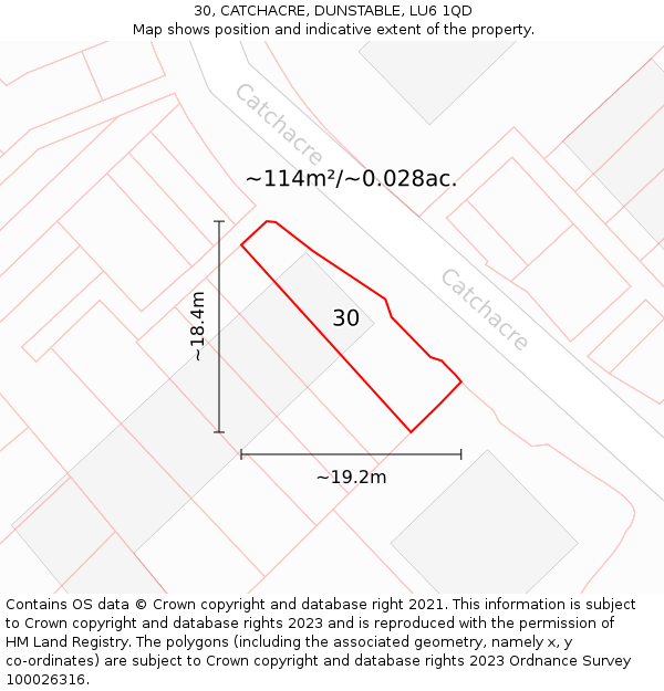 30, CATCHACRE, DUNSTABLE, LU6 1QD: Plot and title map